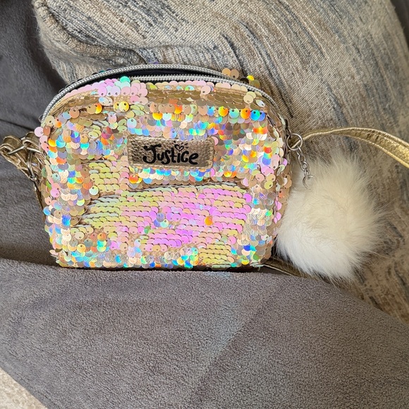 Justice Handbags - Justice Multicolor Sequin Crossbody Bag with Pom Pom